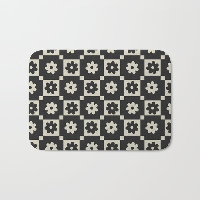 Checkered Daisy - Black ink Bath Mat Gallery Image 1