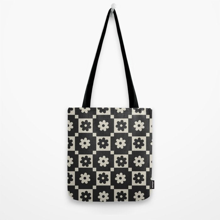 Checkered Daisy - Black ink Tote Bag Gallery Image 2