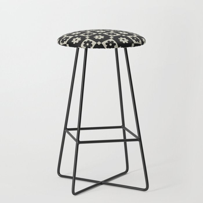 Checkered Daisy - Black ink Stool Gallery Image 1