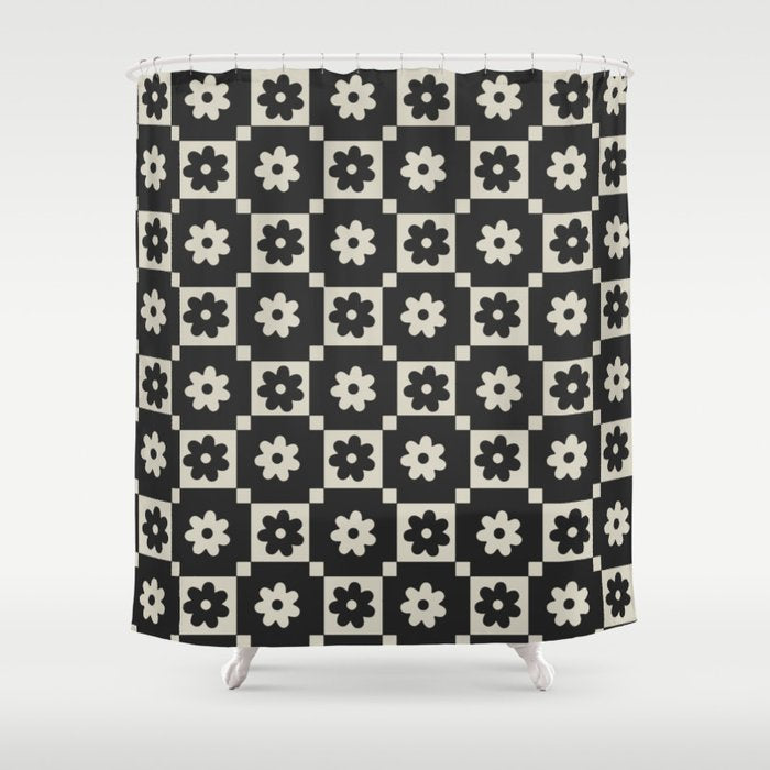 Checkered Daisy - Black ink Shower Curtain Gallery Image 1