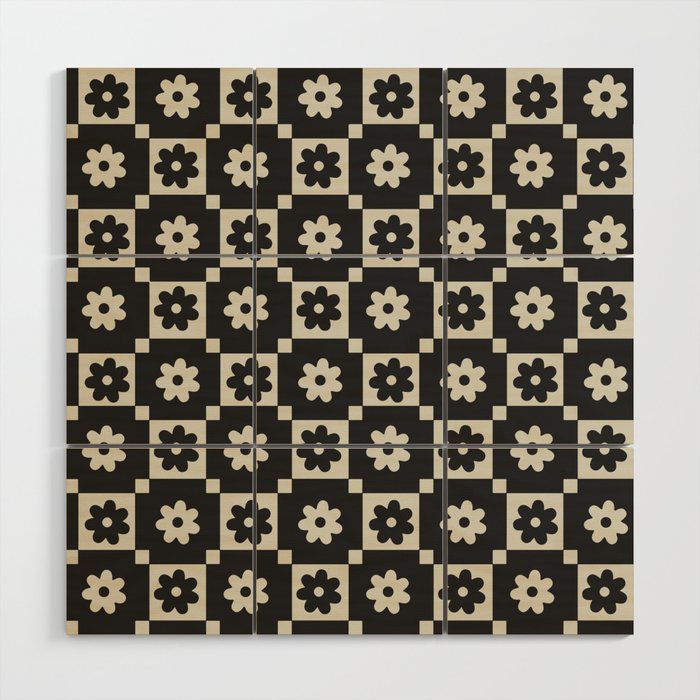 Checkered Daisy - Black ink Wood Wall Art Gallery Image 1