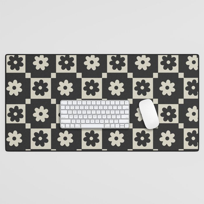 Checkered Daisy - Black ink Desk Mat Gallery Image 1