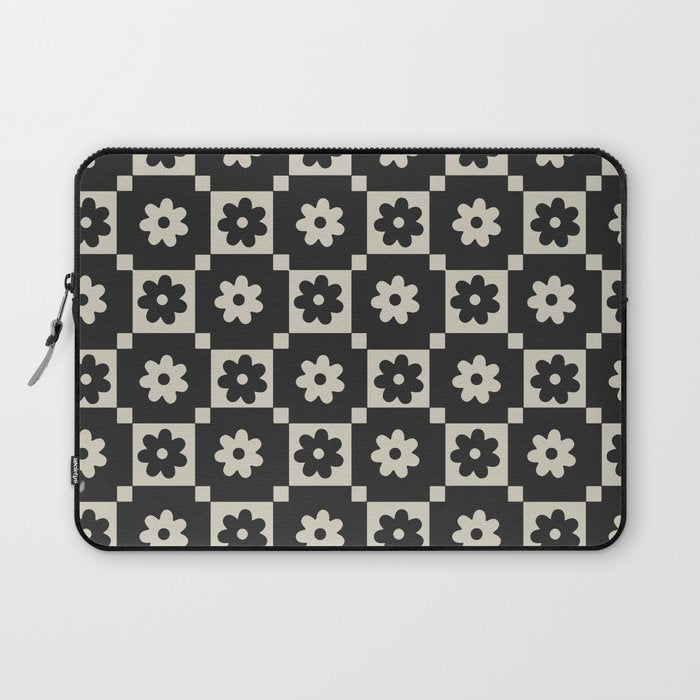 Checkered Daisy - Black ink Laptop Sleeve Gallery Image 1