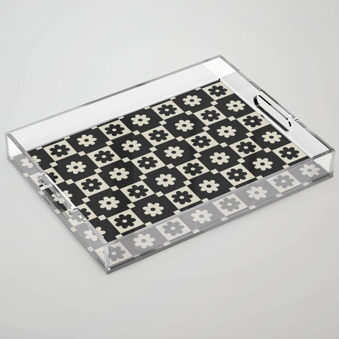 Checkered Daisy - Black ink Acrylic Tray Gallery Image 1