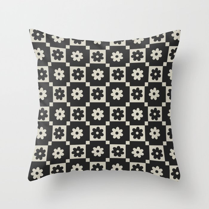 Checkered Daisy - Black ink Throw Pillow Gallery Image 1