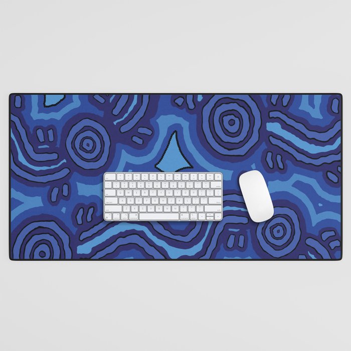 Authentic Aboriginal Art - Blue Campsites Desk Mat Gallery Image 1