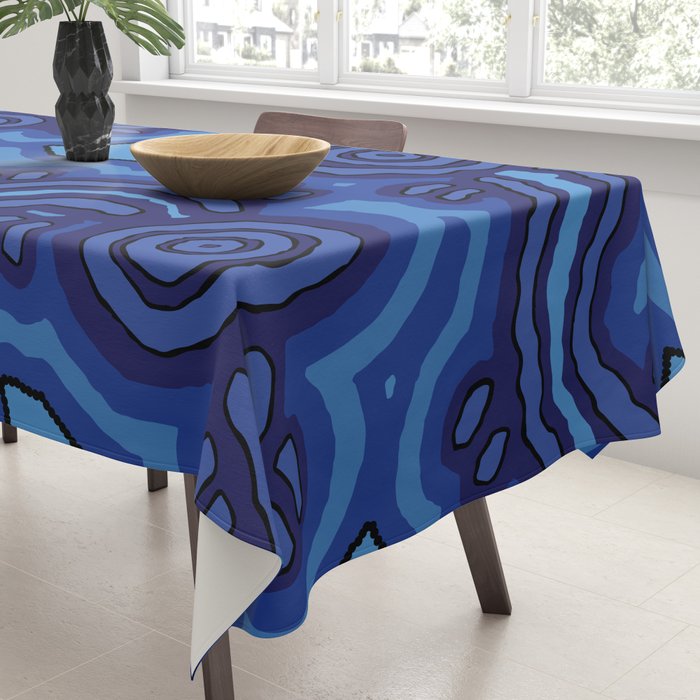 Authentic Aboriginal Art - Blue Campsites Tablecloth Gallery Image 3