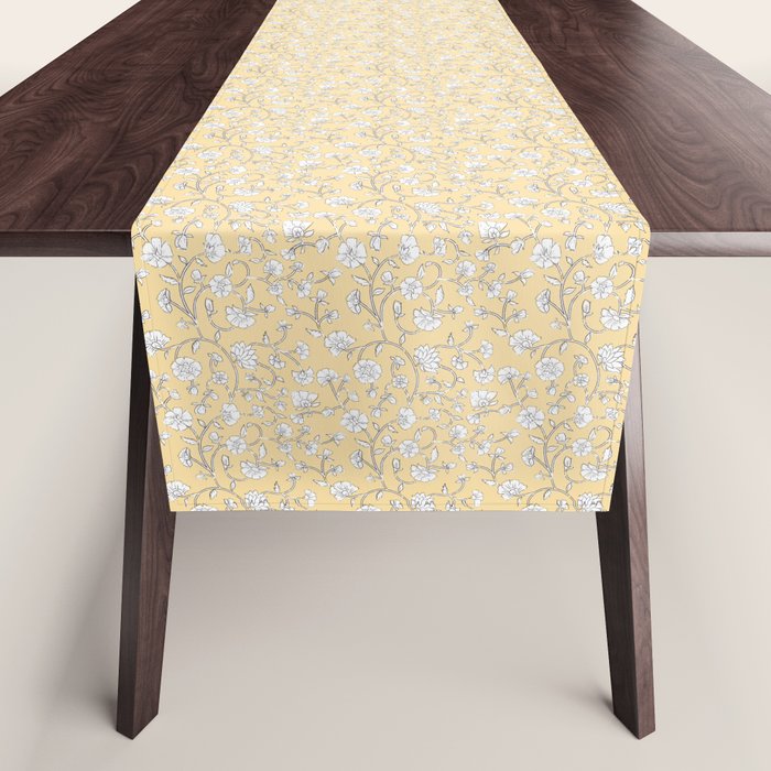 Small Block Print Floral - Butter Table Runner Gallery Image 1