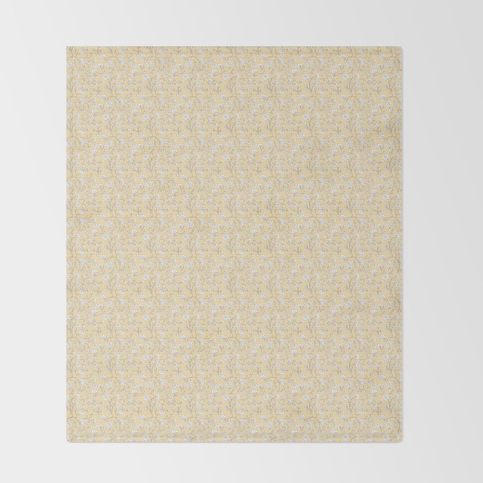 Small Block Print Floral - Butter Throw Blanket Gallery Image 2
