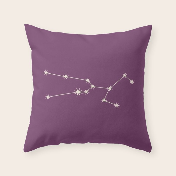 Taurus Zodiac Star Constellation Line Art Mauve Purple Throw Pillow Gallery Image 6