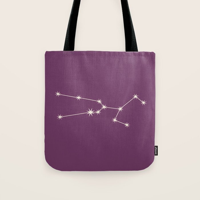 Taurus Zodiac Star Constellation Line Art Mauve Purple Tote Bag Gallery Image 1