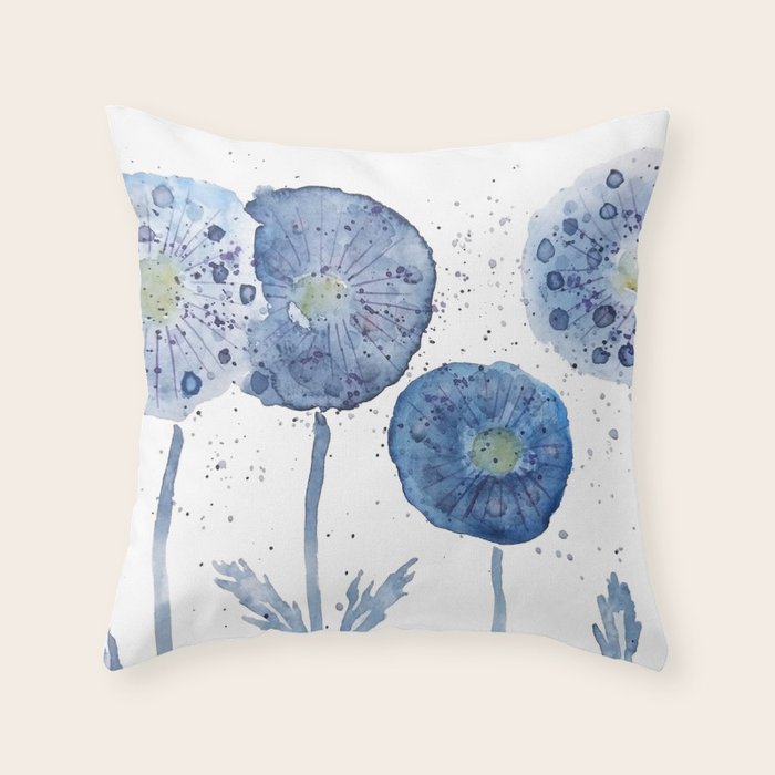 4 indigo abstract dandelion 2 Throw Pillow Gallery Image 1