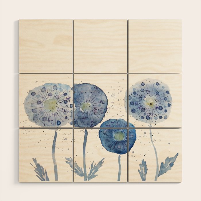 4 indigo abstract dandelion 2 Wood Wall Art Gallery Image 1