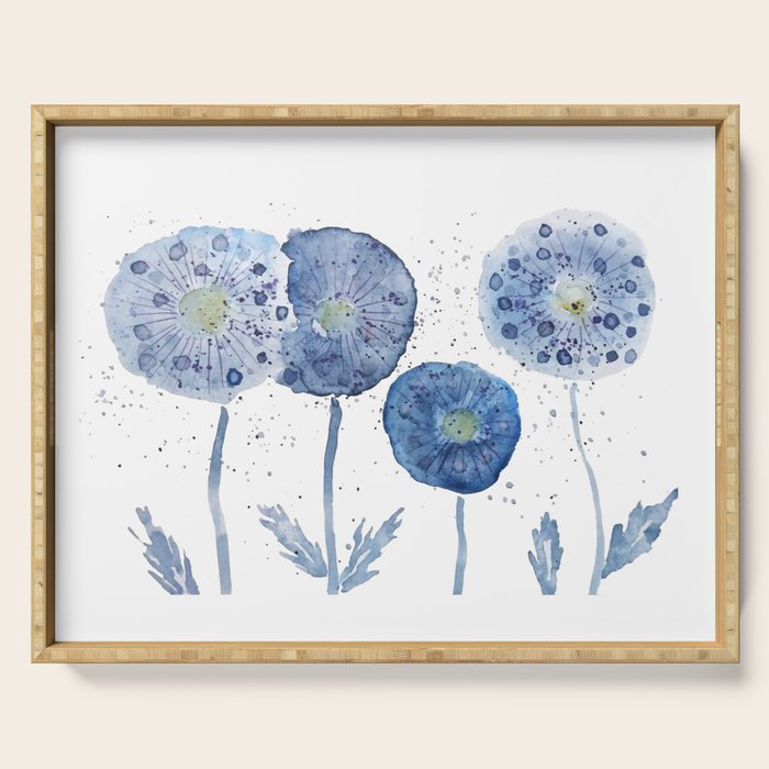 4 indigo abstract dandelion 2 Serving Tray Gallery Image 1