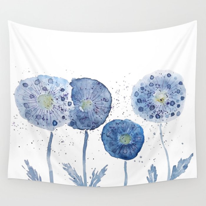 4 indigo abstract dandelion 2 Wall Tapestry Gallery Image 1