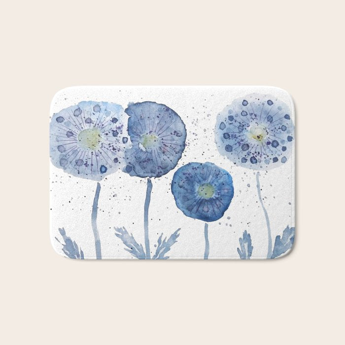 4 indigo abstract dandelion 2 Bath Mat Gallery Image 1