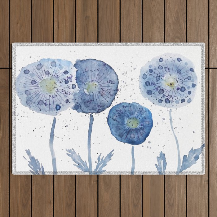4 indigo abstract dandelion 2 Outdoor Rug Gallery Image 1