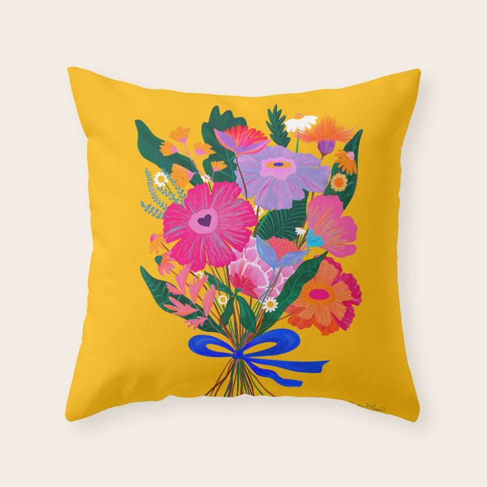 flower bouquet Pink Tangerine Throw Pillow Gallery Image 1