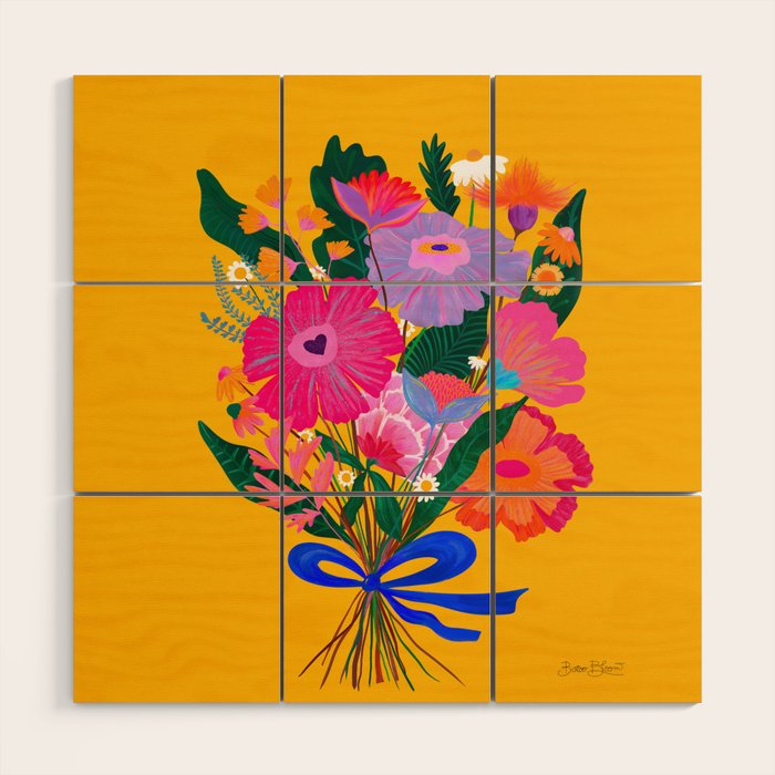 flower bouquet Pink Tangerine Wood Wall Art Gallery Image 1