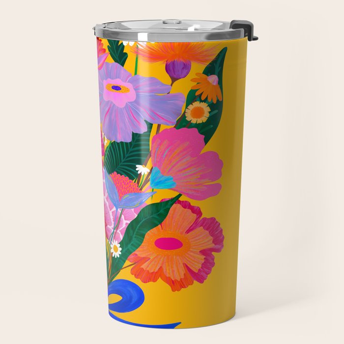 flower bouquet Pink Tangerine Travel Mug Gallery Image 2