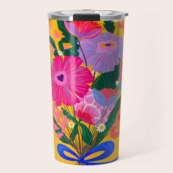 flower bouquet Pink Tangerine Travel Mug Gallery Image 1
