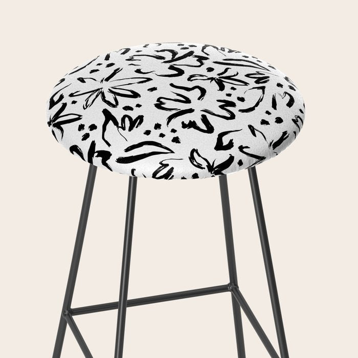 Black abstract flower art pattern Stool Gallery Image 2