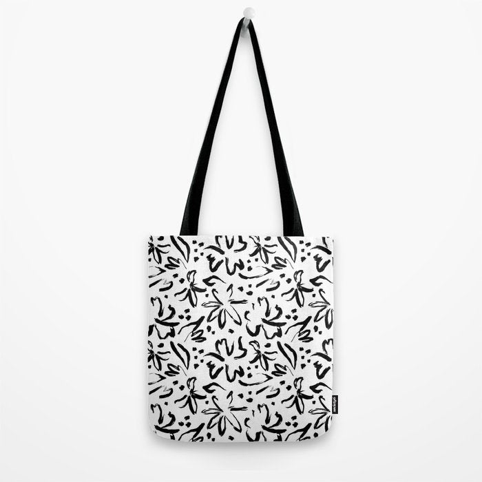 Black abstract flower art pattern Tote Bag Gallery Image 2