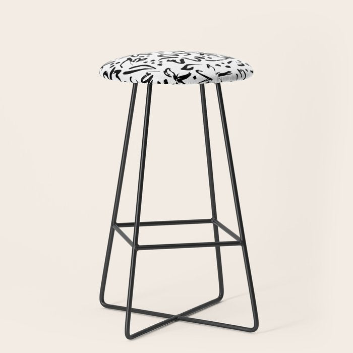 Black abstract flower art pattern Stool Gallery Image 1