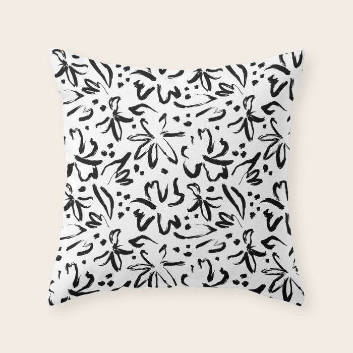Black abstract flower art pattern Throw Pillow Gallery Image 6