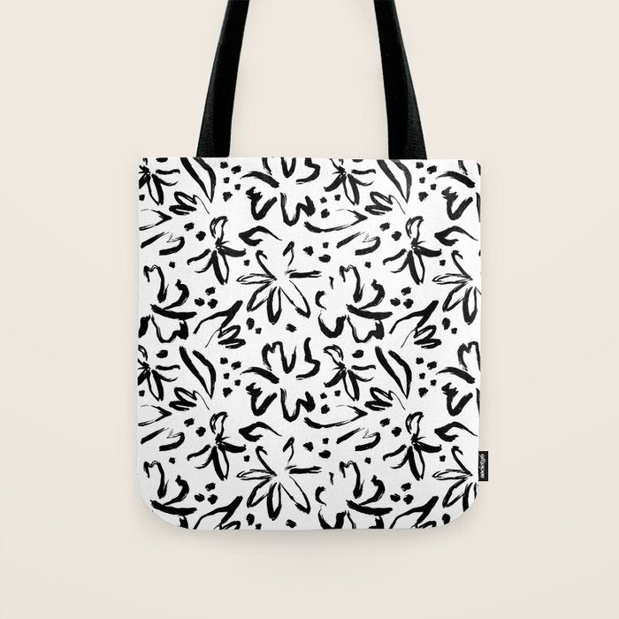 Black abstract flower art pattern Tote Bag Gallery Image 1