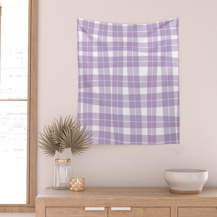Wavy Plaid Lilac White Wall Tapestry Gallery Image 2