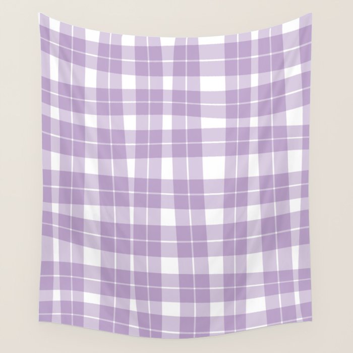 Wavy Plaid Lilac White Wall Tapestry Gallery Image 4