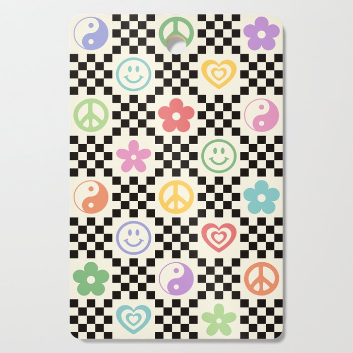 Retro Colorful Nostalgia Double Checker Cutting Board Gallery Image 1