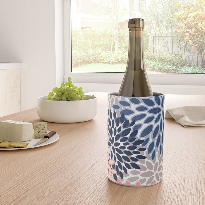 Floral Blooms, Pink, Blue, Gray Wine Chiller Gallery Image 4