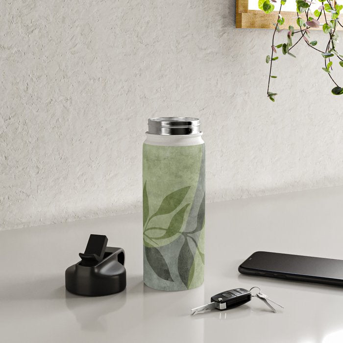 Serene Foliage Earthy Greenery Art Water Bottle Gallery Image 4