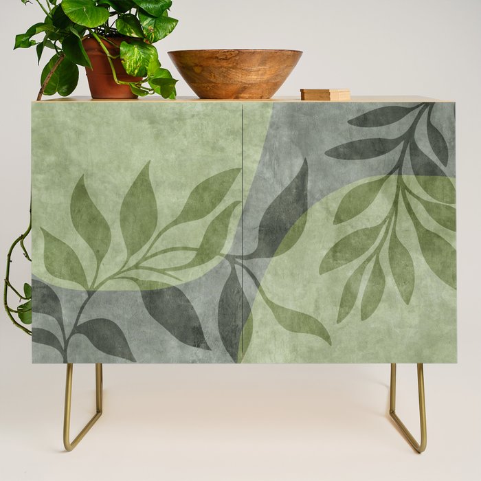 Serene Foliage Earthy Greenery Art Credenza Gallery Image 1