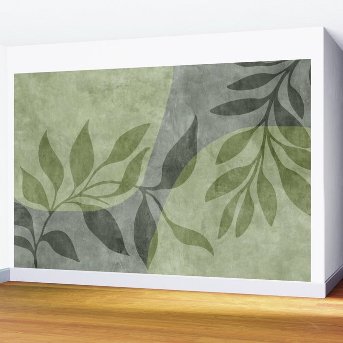 Serene Foliage Earthy Greenery Art Wall Mural Gallery Image 2