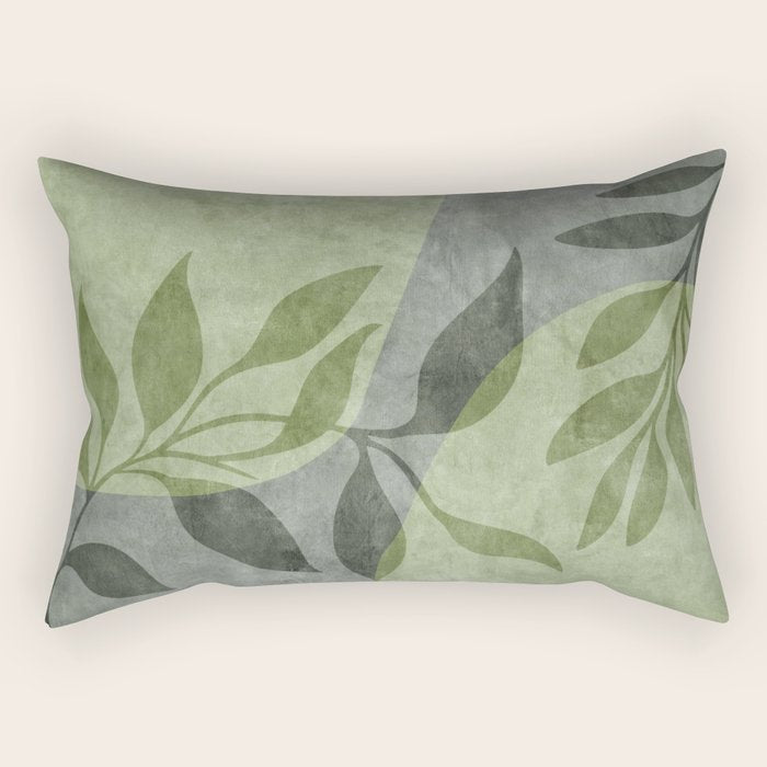 Serene Foliage Earthy Greenery Art Rectangular Pillow Gallery Image 2