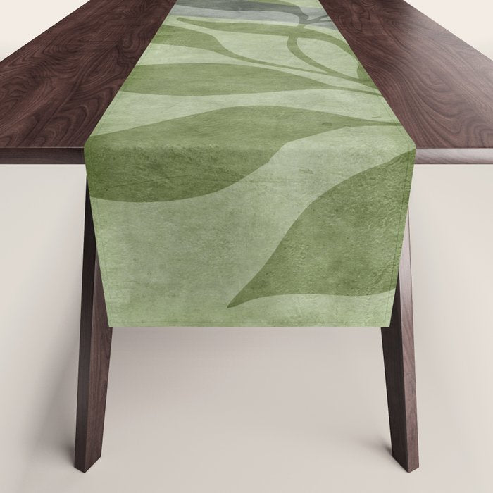 Serene Foliage Earthy Greenery Art Table Runner Gallery Image 1