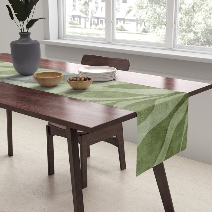 Serene Foliage Earthy Greenery Art Table Runner Gallery Image 2