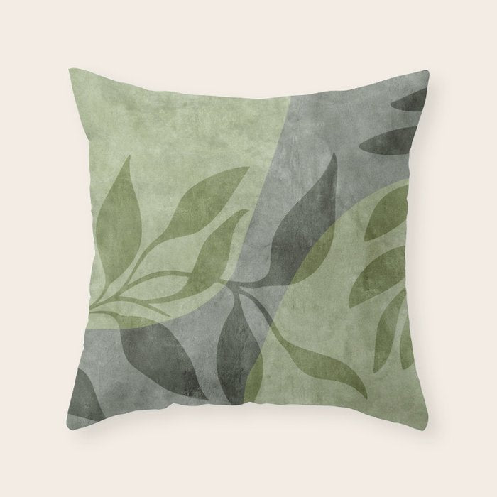 Serene Foliage Earthy Greenery Art Throw Pillow Gallery Image 6