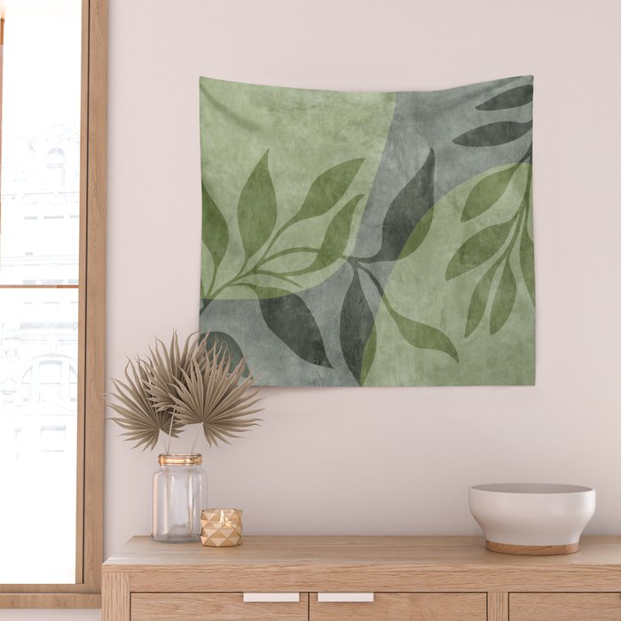 Serene Foliage Earthy Greenery Art Wall Tapestry Gallery Image 2