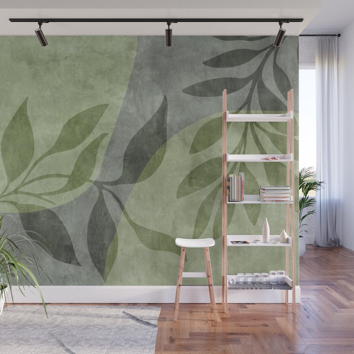 Serene Foliage Earthy Greenery Art Wall Mural Gallery Image 1