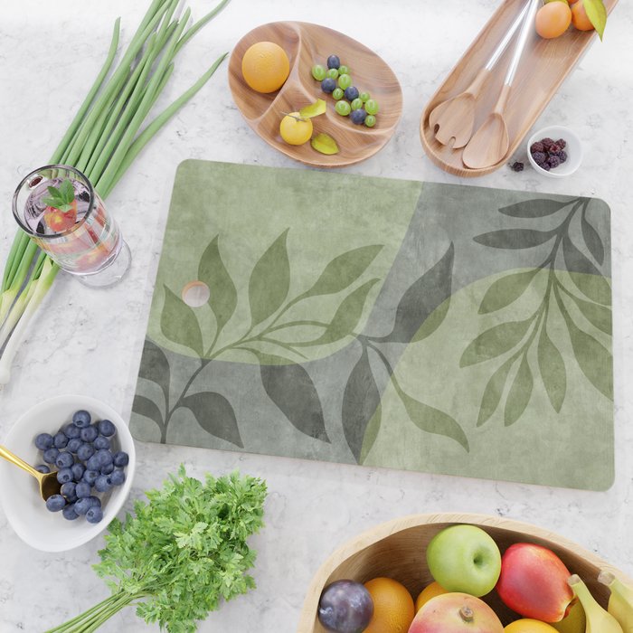 Serene Foliage Earthy Greenery Art Cutting Board Gallery Image 2