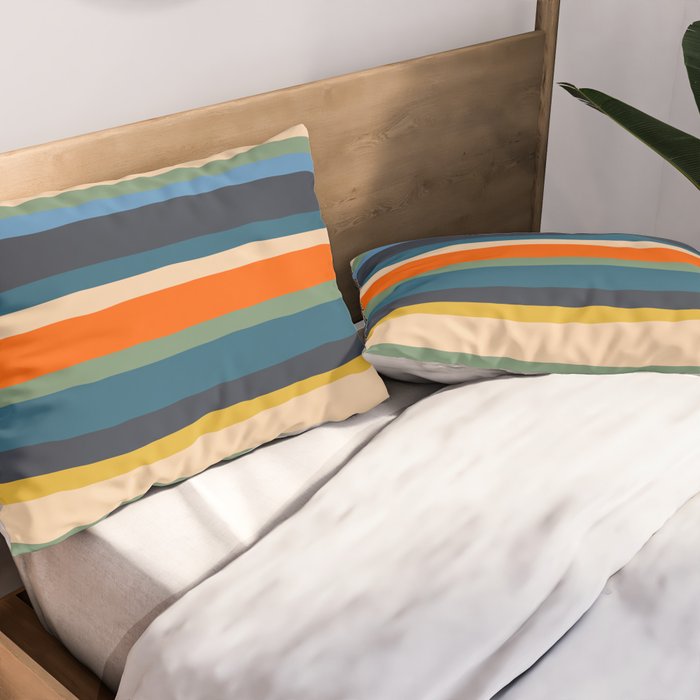 Serrate Stripes Colorful Retro Organic Contemporary Pattern Pillow Sham Gallery Image 2