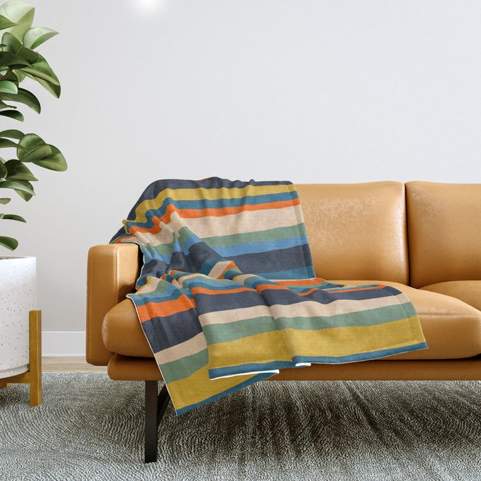 Serrate Stripes Colorful Retro Organic Contemporary Pattern Throw Blanket Gallery Image 1