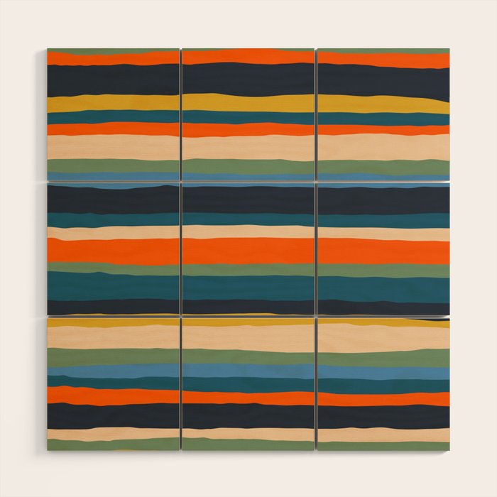 Serrate Stripes Colorful Retro Organic Contemporary Pattern Wood Wall Art Gallery Image 1