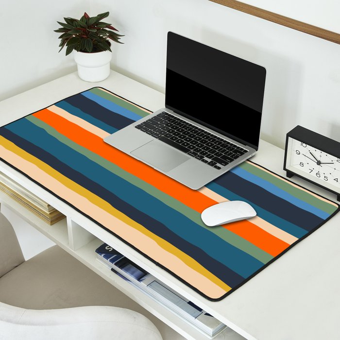 Serrate Stripes Colorful Retro Organic Contemporary Pattern Desk Mat Gallery Image 2
