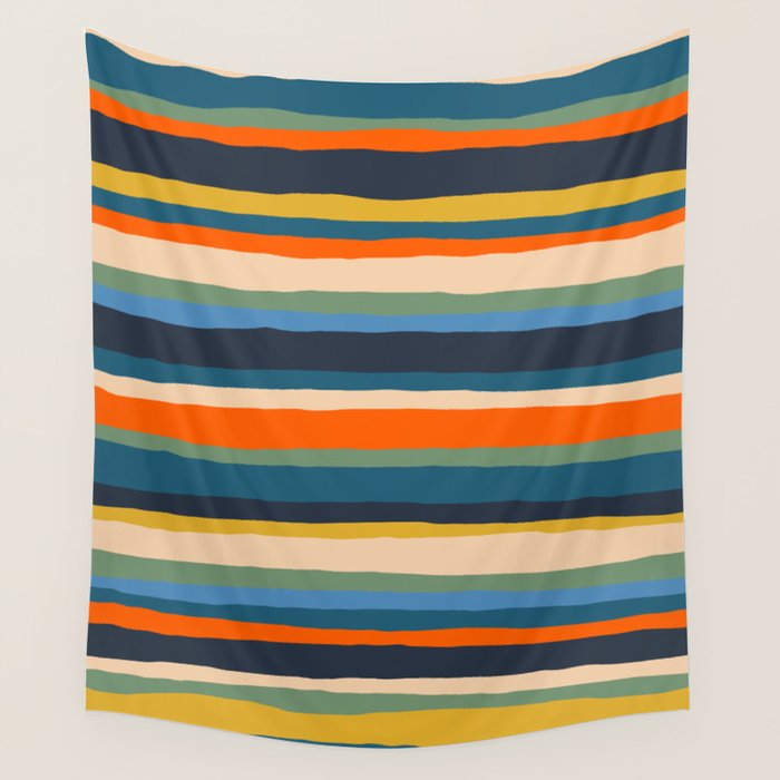 Serrate Stripes Colorful Retro Organic Contemporary Pattern Wall Tapestry Gallery Image 4