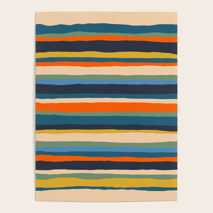 Serrate Stripes Colorful Retro Organic Contemporary Pattern Poster Gallery Image 1